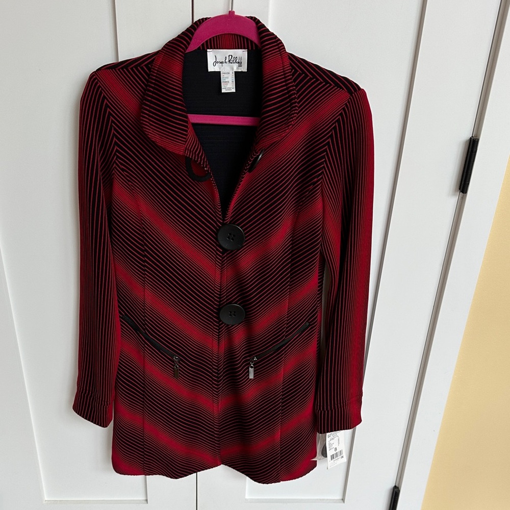 Joseph Ribkoff Red and Black Striped jacket Size 8